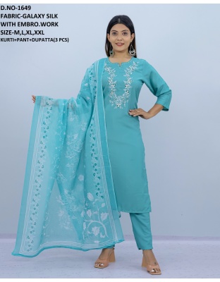 Teal Turquoise coloured Plus size Kurti pant dupatta set