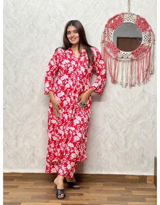 Rayon A-Line Plazo Set (M-2XL) | Casual &amp; Office wear| Tomato Red Color