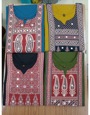 Premium Cotton Gamthi Mirror Work Kurti Pant Set (M-2XL)
