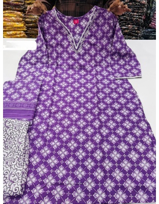 Lavender Pure Cotton Plus Size Co-ord Set with V-Neck &amp; Pearl Work (4XL-8XL)