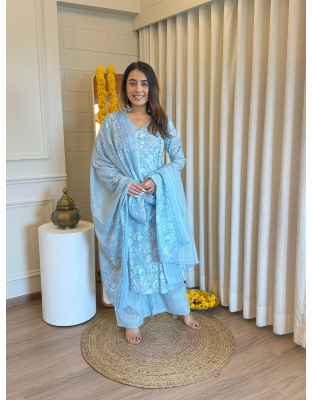 Blue Pure Cotton Angrakha Style Dress (M-2XL)