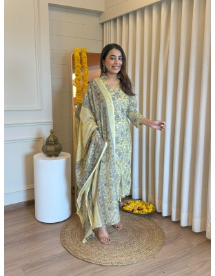 Lemon Green Pure Cotton Angrakha Style Dress (M-2XL)