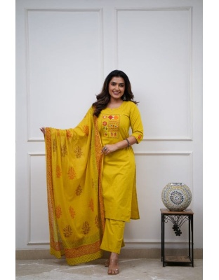 Pure Cotton Kurti Pant Dupatta with Hand Embroidery