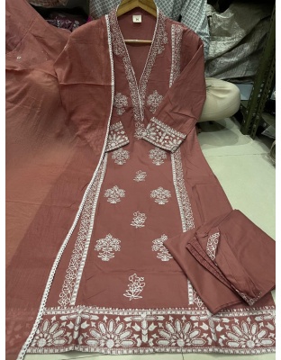 Cotton Embroidered Kurti with Stylish Pant &amp; Dupatta Set